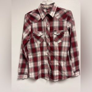 Roper Mens Red and White Long Sleeve With Snap Button Down Collar Size Small